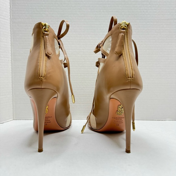 AQUAZZURA Strappy Tan Lace Up Heels Size 38 - Picture 5 of 12